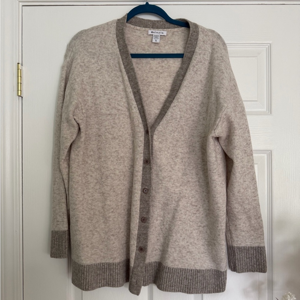 Athleta Beige Button Front Wool Blend Cardigan Sweater